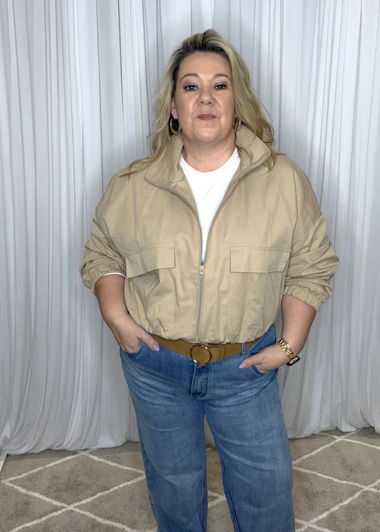 Latte Funnel Neck Bomber Jacket