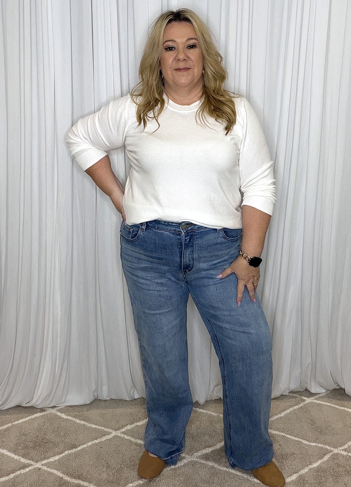 Mid blue straight leg jeans