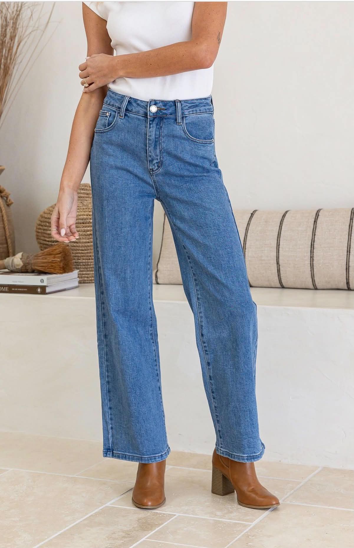 Mid blue straight leg jeans