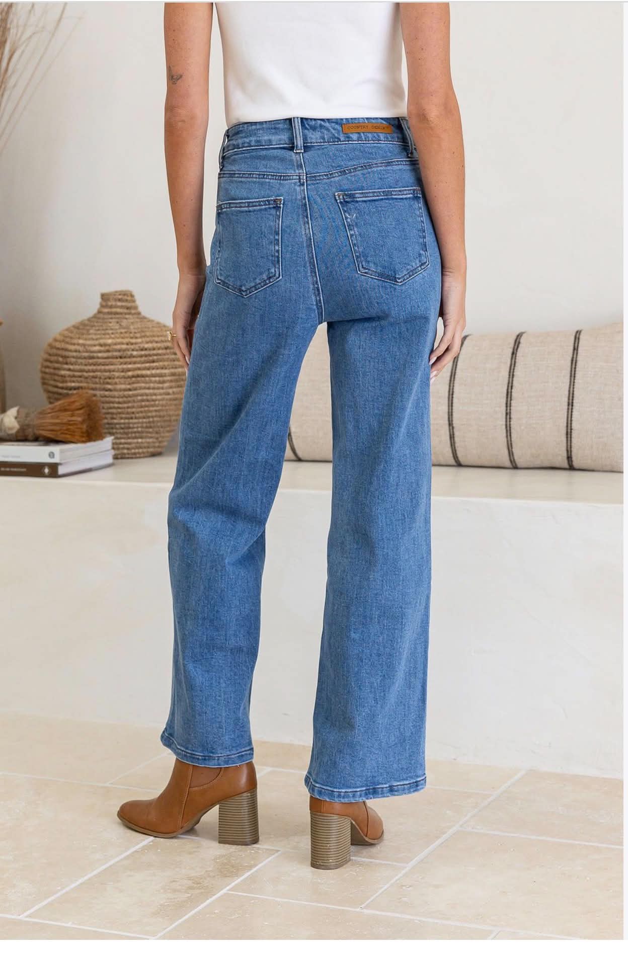 Mid blue straight leg jeans